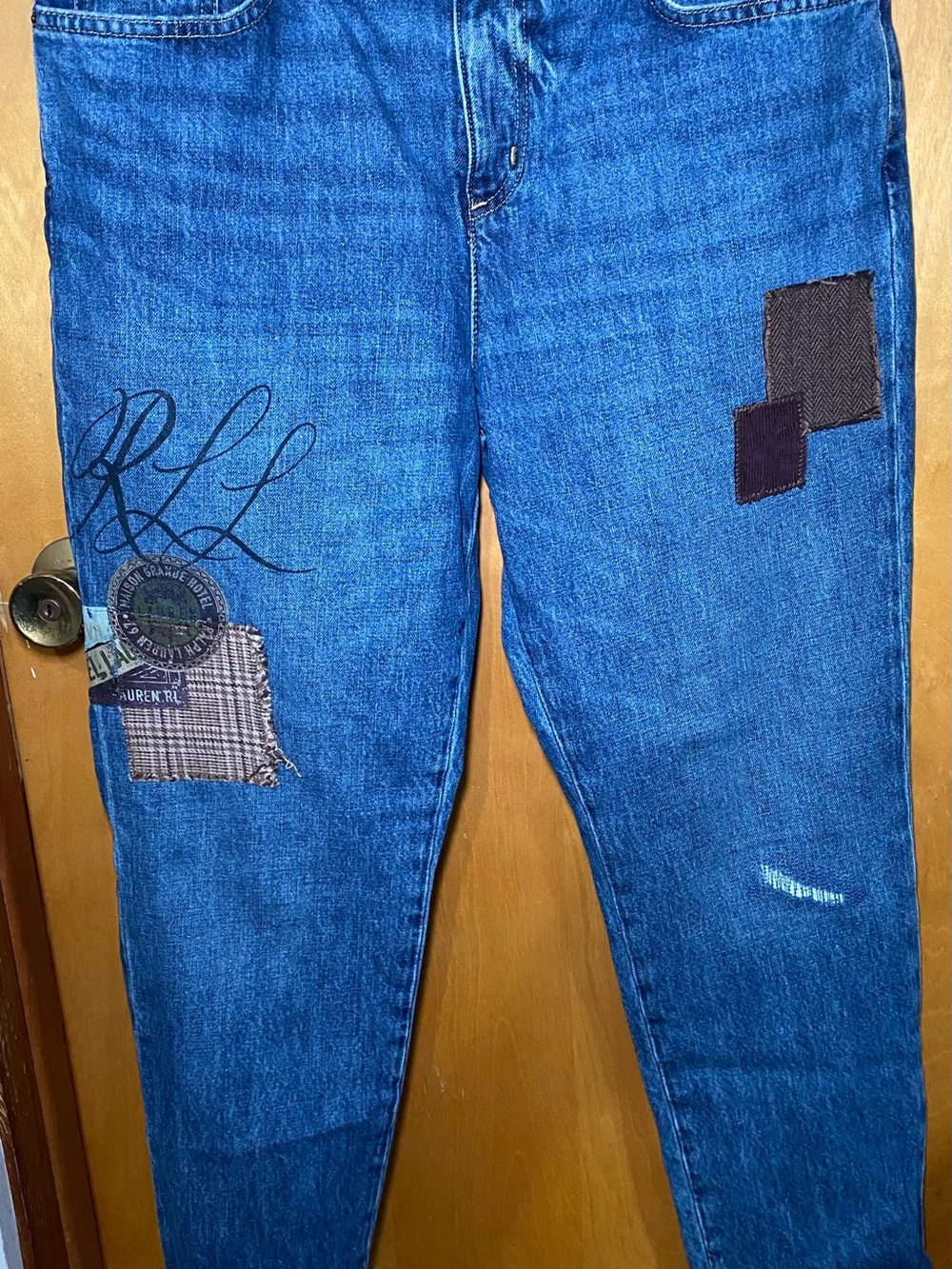 Lauren Ralph Lauren Men's Blue Patchwork Slim Straight Jeans